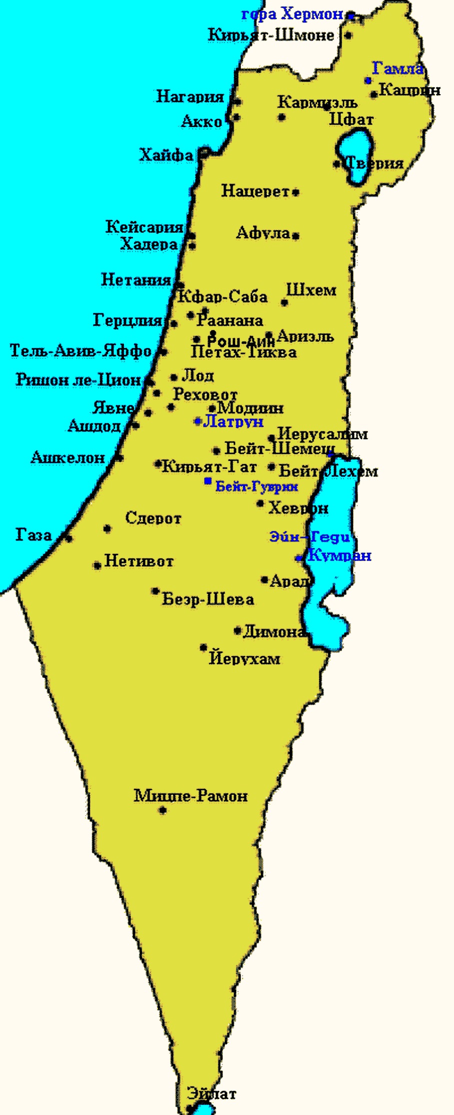 Карта израиля с городами на русском подробная